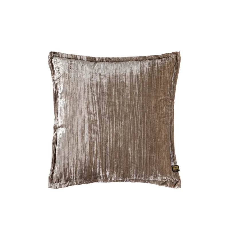 Kissen – Samtstoff, Rüschenrand Design, Quadratische Form, Taupe, L – Senny | PTMD Rabatt