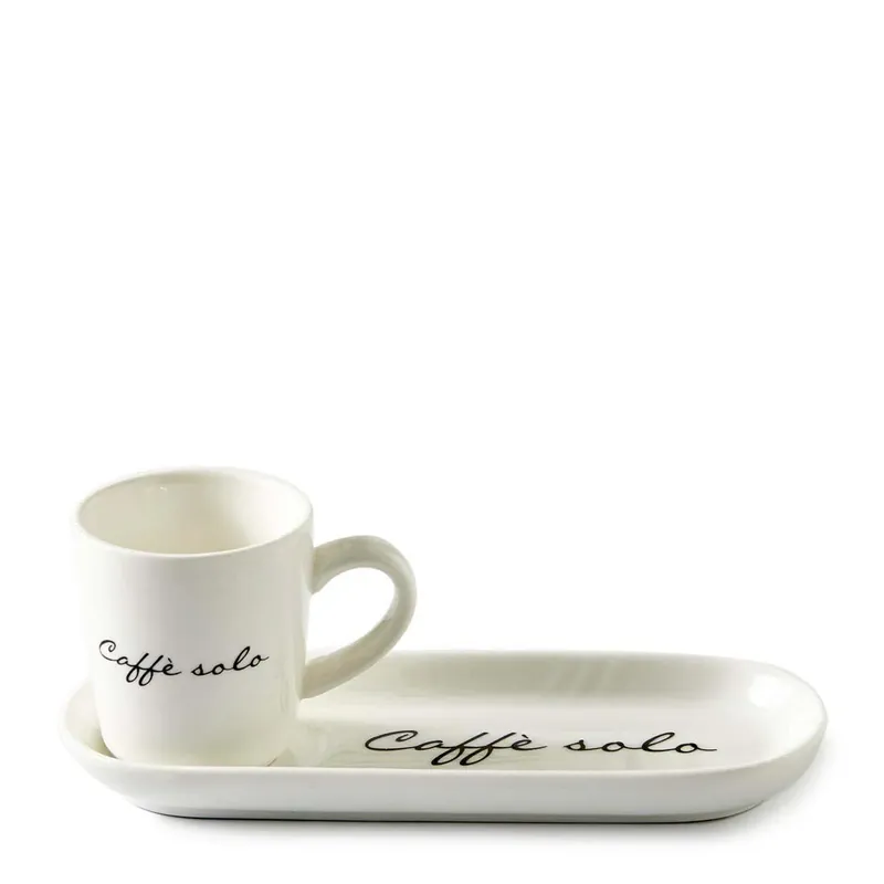 Direkt Vom Hersteller Tassen- und Untertassen-Set aus Porzellan mit Text, 85 ml, 1 Stück – Caffè Solo 2-teilig | Rivièra Maison