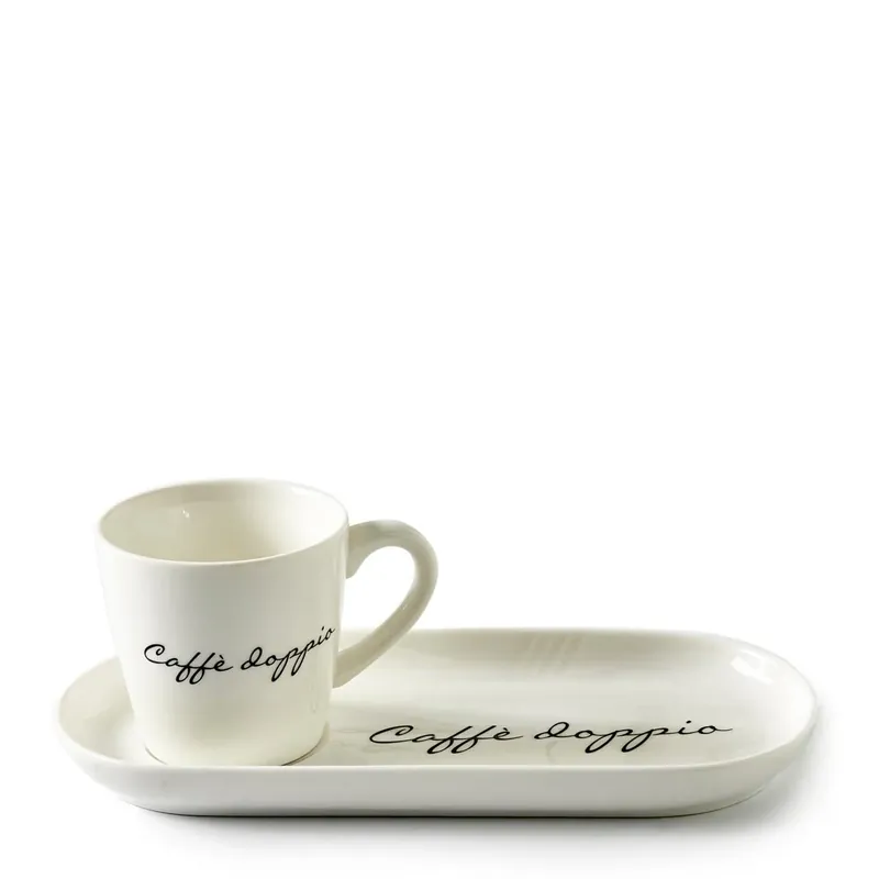 Aktuell Tassen- und Untertassen-Set aus Porzellan mit Text, 85 ml, 2 Stück – Caffè Solo 2-teilig | Rivièra Maison