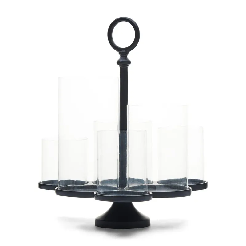 Preisreduziert Kerzenhalter Mattschwarz Aluminium und Glas, Silber, 36.5x35x42 cm – Lisbon Multiple Hurricane 1 | Rivièra Maison