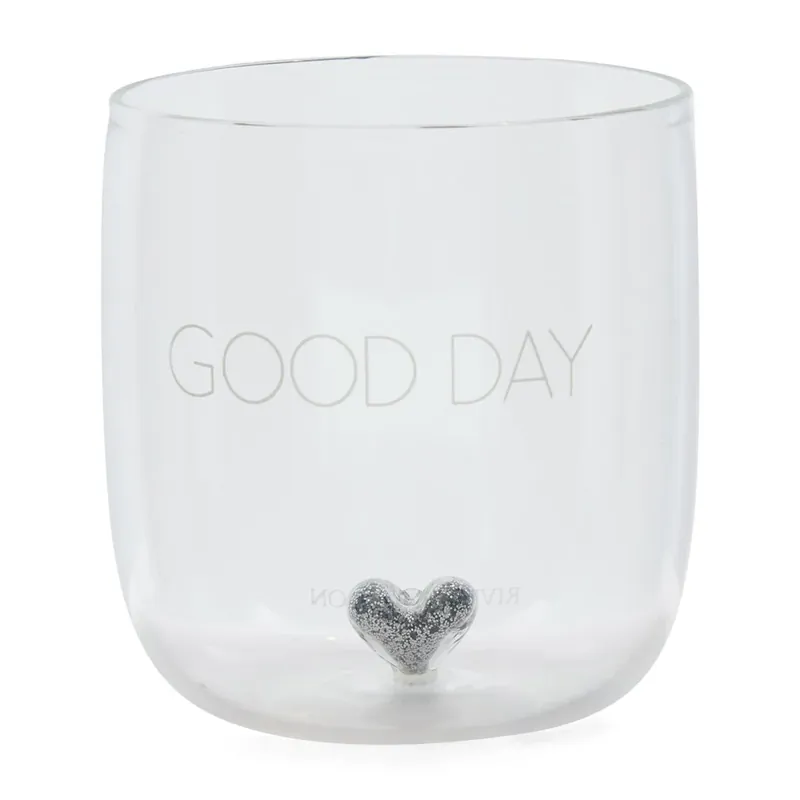 Wasserglas transparent, mundgeblasen mit Herz und Silberglitzer, M – Good Day | Rivièra Maison Geprüft