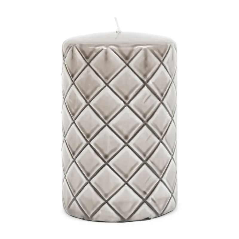 Stumpenkerze Beige mit Karo-Druck Paraffin (ØxH 9,5x15) - Pillar | Rivièra Maison Finale Aktion
