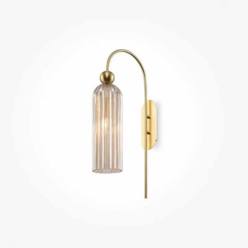 Highlight Wandleuchte Gold gebürstet, bernsteinfarbenes geriffeltes Glas, E14 40 W – Antic