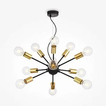 Pendelleuchte mit schwarzem Metallrahmen und Messinglampenfassungen im modernen Loft-Design – Jackson | Maytoni Direkt Vom Hersteller