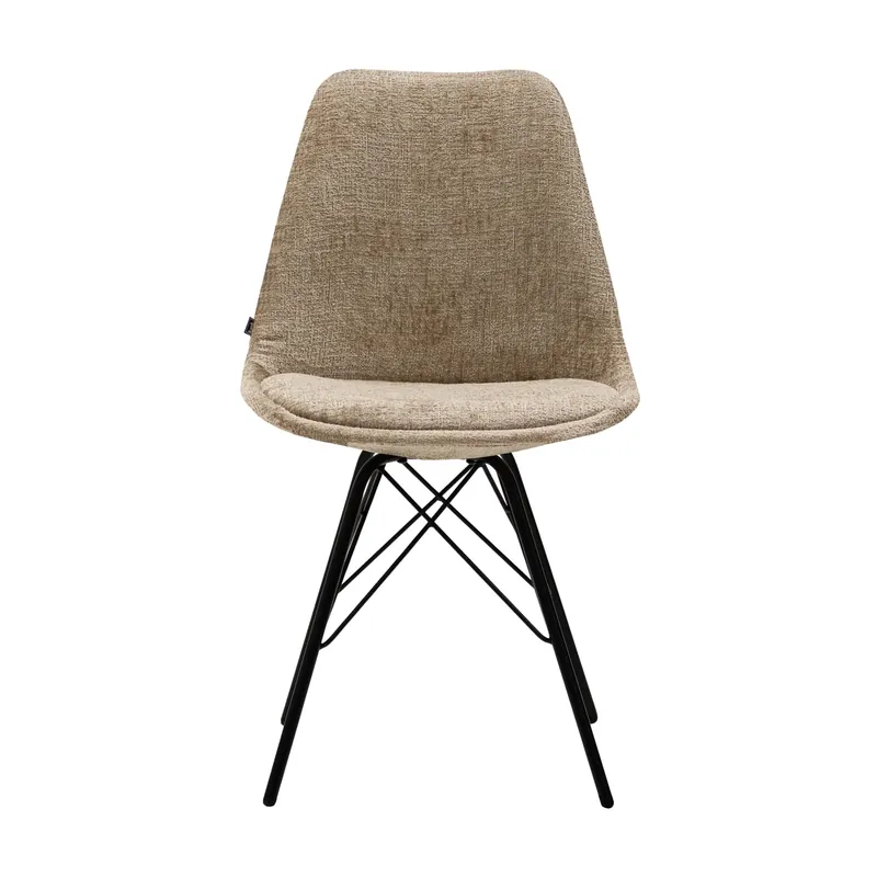 Preis Gesenkt Esszimmerstuhl – Beiger Strukturstoff, Schwarzes Metallgestell, Moderne Schalenform - Bren | Kick Collection