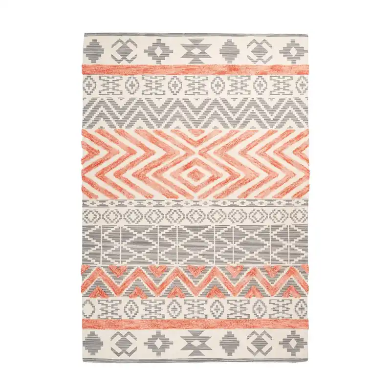 Mega-Angebot Teppich Flachflor Ethno Baumwolle Grau/Apricot – Ethnie 125 | Kayoom