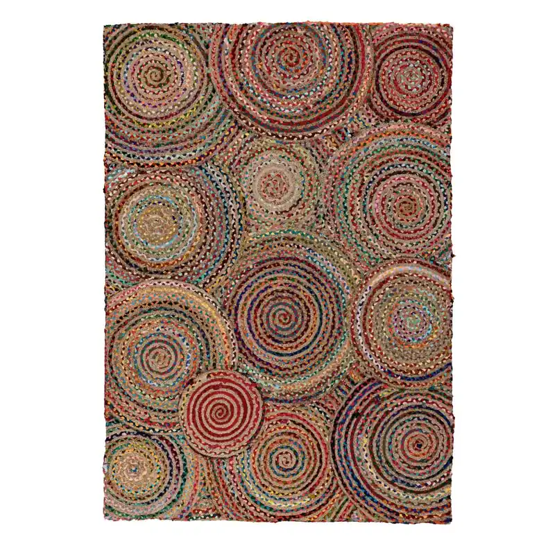 Echt Teppich – Reine Baumwolle, Kurzflor Struktur, Bunte Optik, 150 cm - Tulum 356 | Kayoom