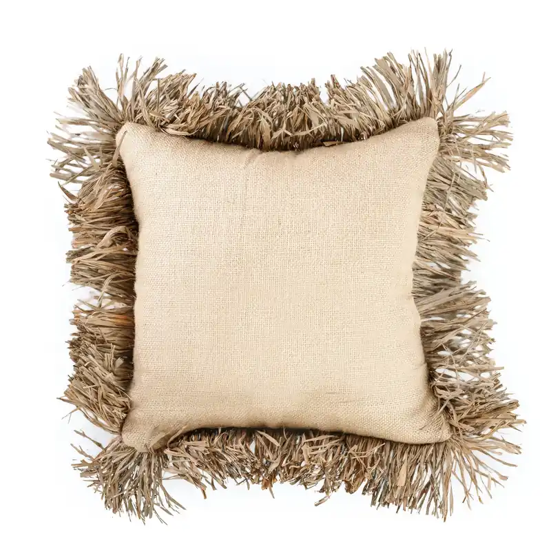 Kissenbezug – Jute-Optik, Raffia-Fransen, Struktur-Design – Bonita | Bazar Bizar Antwerp Knallerangebot