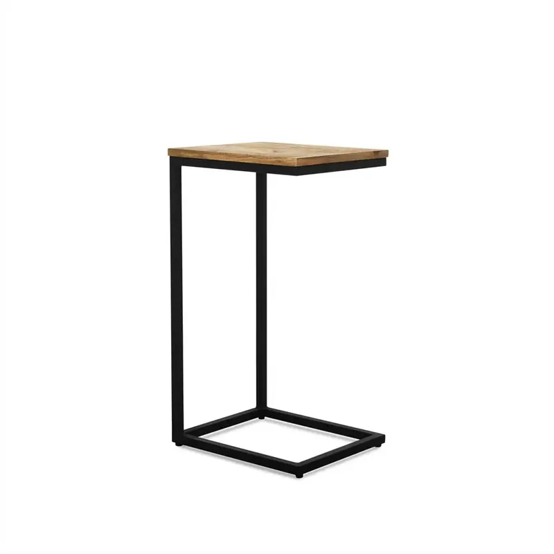 Sonderangebot Beistelltisch – Massives Mangoholz, Schwarzer Stahlrahmen, Zweiteiliges Set, 38 cm - Rya | Benoa