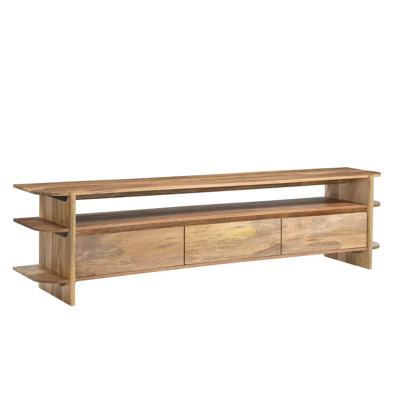 TV-Möbel – Mangoholz Korpus, Offenes Fach, Drei Schubladen, 200 cm - Jade | Benoa Preisknaller