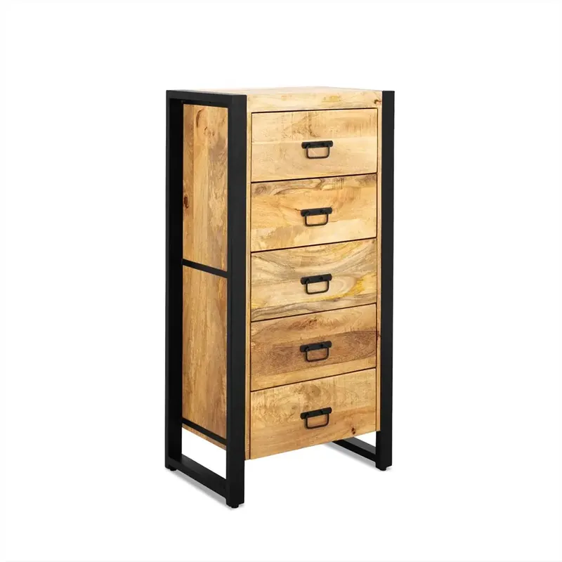 Nur Heute Kommode – Natürliches Mangoholz, Schwarzes Stahlgestell, Praktische Schubladen, 60 cm - Britt | Benoa