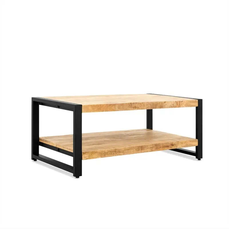 Couchtisch – Mangoholz Oberfläche, Schwarzes Stahlgestell, Natürliche Oberfläche, 110 cm - Britt | Benoa Günstig
