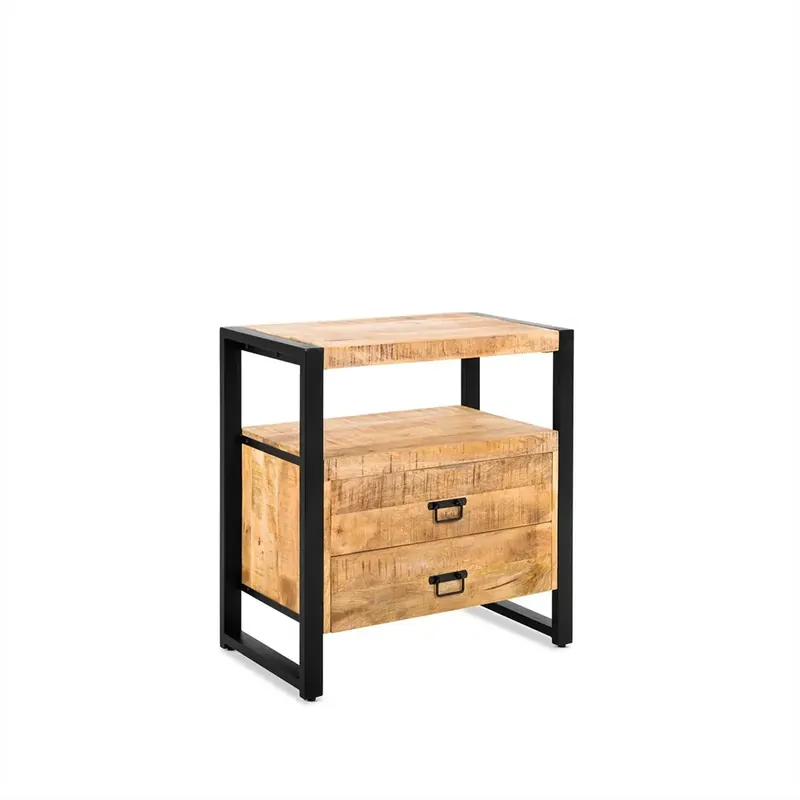 Neu Kommode – Mangoholz Oberfläche, Schwarzes Stahlgestell, Natürliche Oberfläche, 80 cm - Britt | Benoa