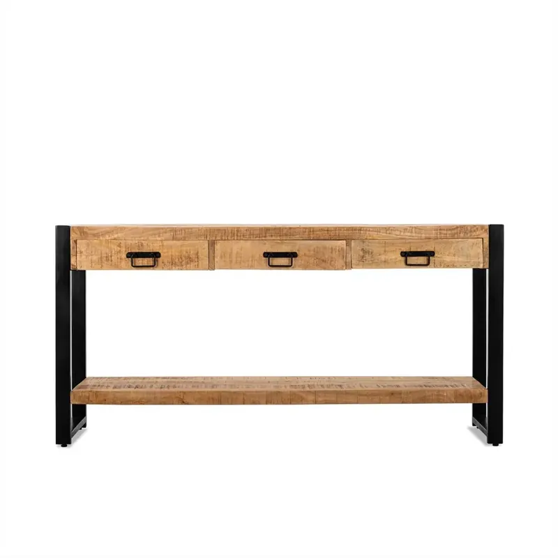 Beistelltisch – Mangoholz Tischplatte, Schwarzes Stahlgestell, Natürliche Oberfläche, 150 cm - Britt | Benoa Nur Für Kurze Zeit