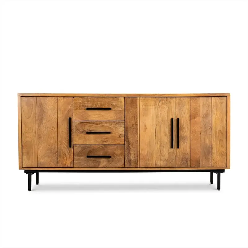 Sideboard – Glattes Mangoholz, Schwarze Stahlfüße, Klarer Lack, 180 cm - Jayden | Benoa Schnäppchen