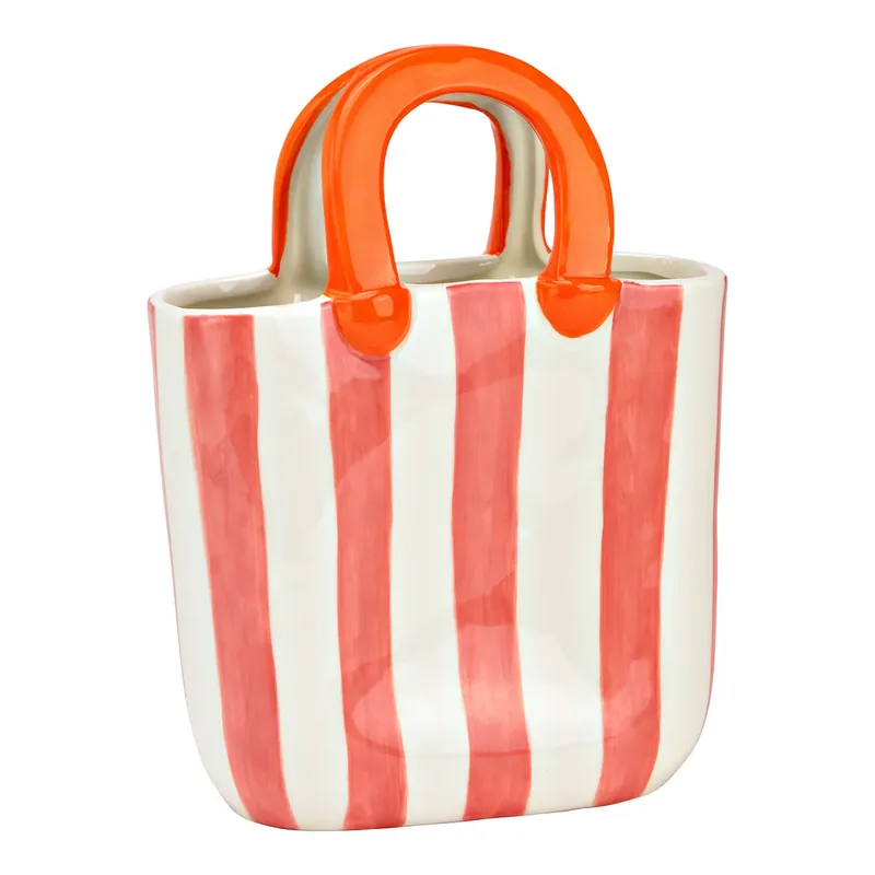 Markenprodukt Vase Gestreiftes Handtaschen-Design, Keramik in Pink/Rosa, Verspielt & Modern | Wurm