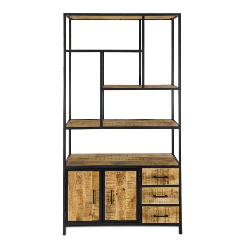 Bestseller Regal aus recyceltem Mango-Altholz, matt schwarzes Metallgestell, Industrie-Style & Unikat-Optik – Liverpool | MVG Voglrieder