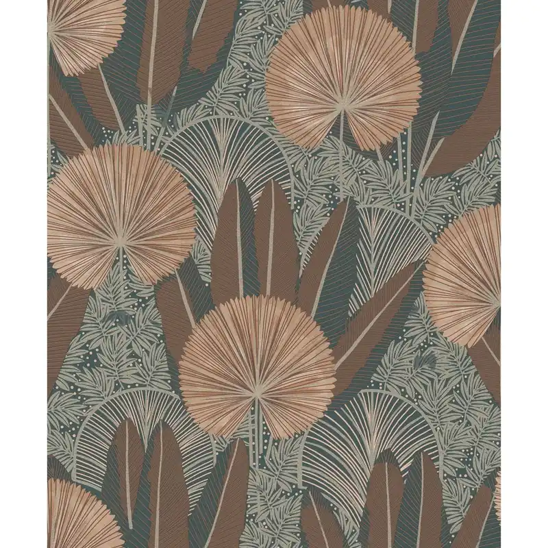 Super-Preis Vliestapete mit großformatigem Blätterdessin, warmem Braun-Grün-Gold-Farbspiel und dezentem Glanzeffekt – Asperia | Dutch Wallcoverings