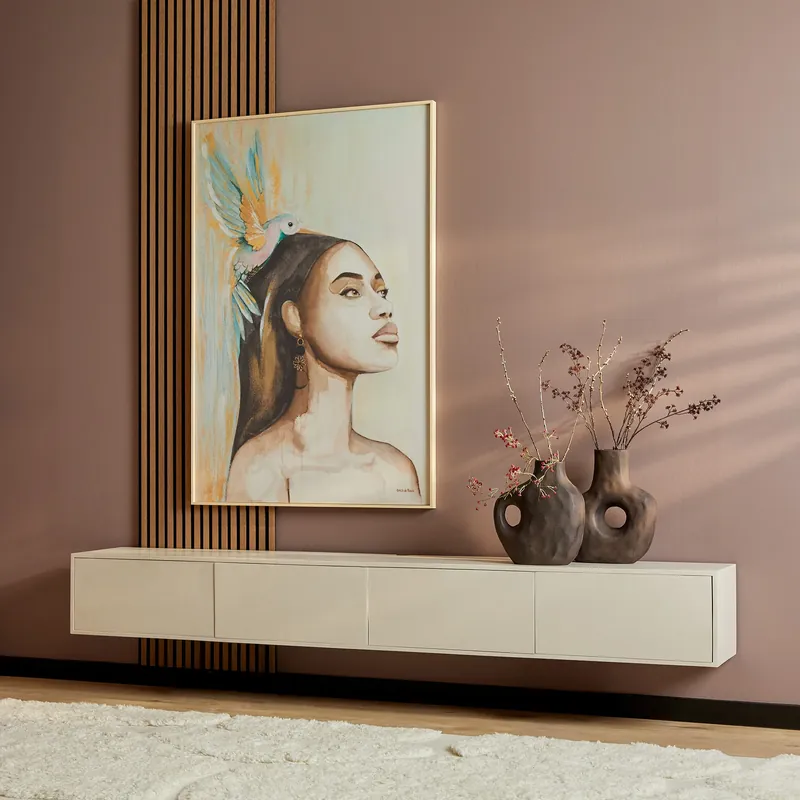 TV-Möbel – Mangoholz, Sand-Finish, Push-to-Open-Türen, Wandmontage – Vision | Starfurn Schnäppchen