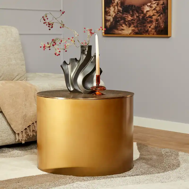 Couchtisch - Aluminium Gold, Antik Finish, Runde Form, 60 cm – Fiore | Starfurn Sale