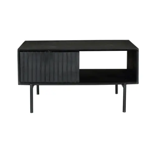 Couchtisch - Schwarzes Mangoholz, Vertikale Lamellenfront, Offenes Fach, 80 cm – Madison | Starfurn Expressversand