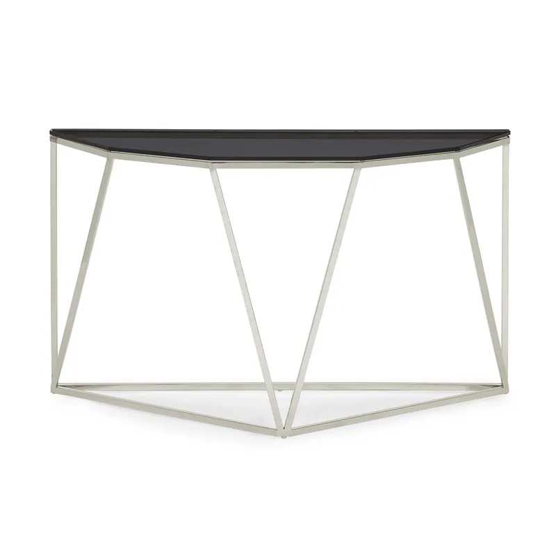 Must-Have Konsolentisch - Rauchglasplatte, Polierte Edelstahlbasis, Geometrisches Design – Aria | Modus Furniture International