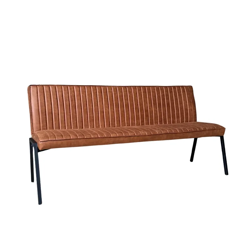 Esszimmerbank – Kunstleder Cognac, Schwarzes Metallgestell, Kontrastnaht, 185 cm – Tivoli | Starfurn Echt