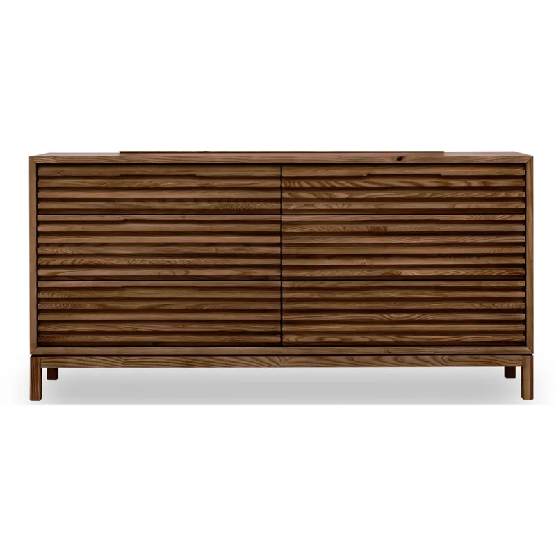 Kommode – Massives Eschenholz, Lamellen Frontdesign, Sechs Schubladen, Roux Brauner Farbton – Tanner | Modus Furniture International Sonderangebot