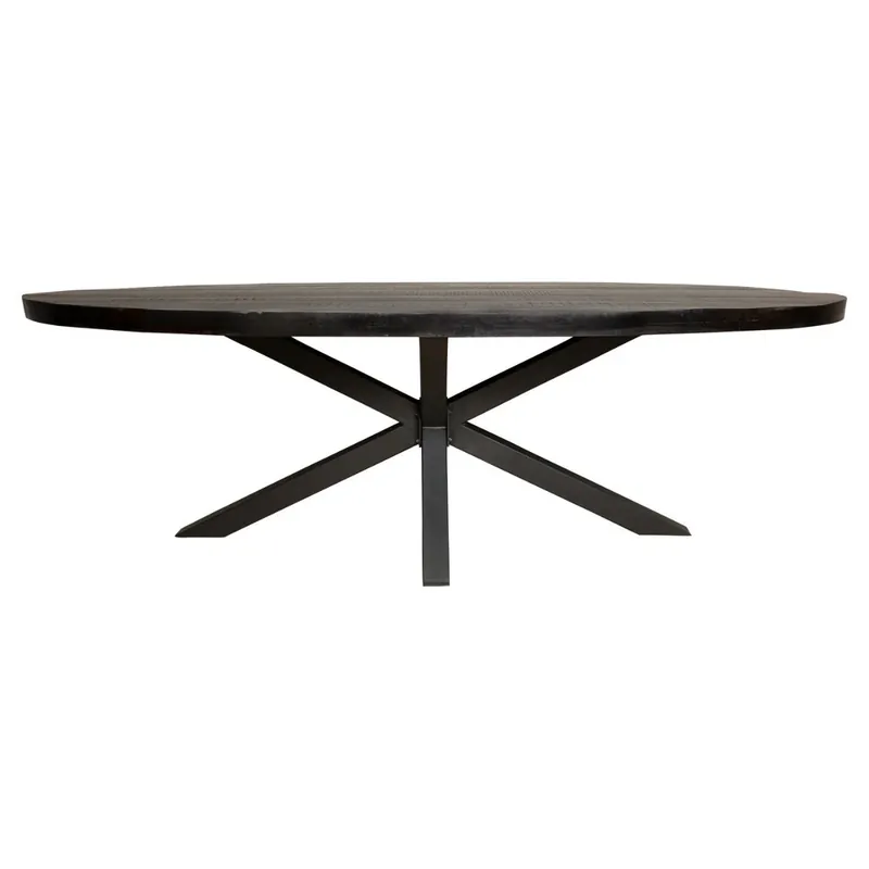 Sichere Zahlung Esstisch – Ovale Form, Schwarzes Mangoholz, Metall Matrix, 180 cm – Denver | Starfurn