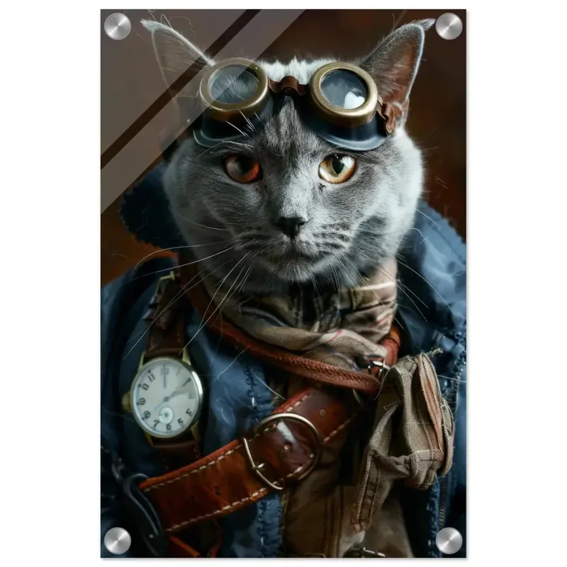 Schoolposter - Chartreux Katze, Steampunk-Outfit, Plexiglasdruck | St Tropez Art Letzte Chance
