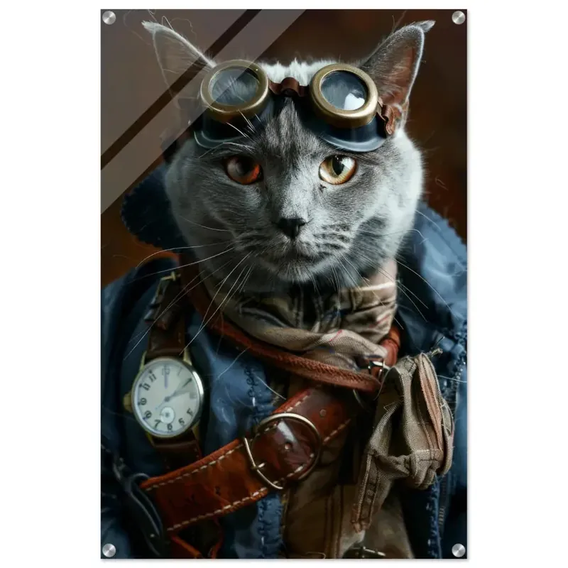 Schoolposter - Chartreux Katze, Steampunk-Outfit, Plexiglasdruck | St Tropez Art Markenware