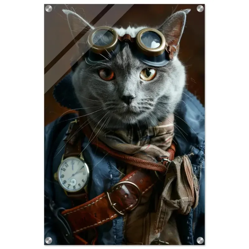 Zertifiziert Schoolposter - Chartreux Katze, Steampunk-Outfit, Plexiglasdruck | St Tropez Art