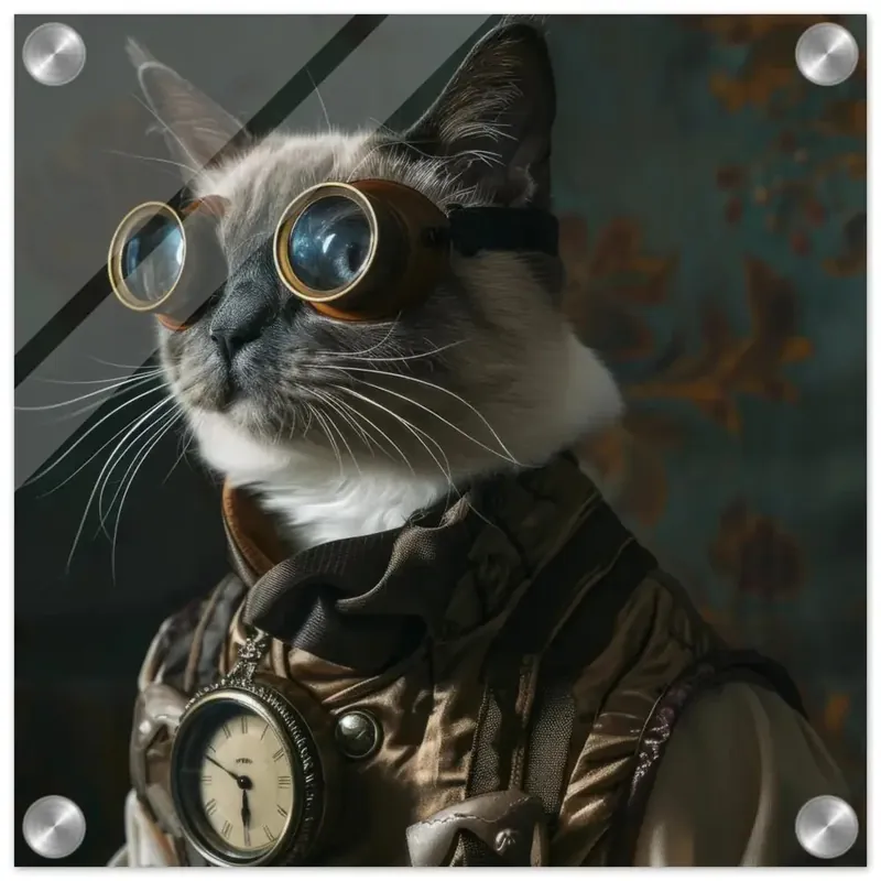 Schoolposter - Tonkinese Katze, Steampunk-Outfit, Plexiglasdruck | St Tropez Art Finale Aktion