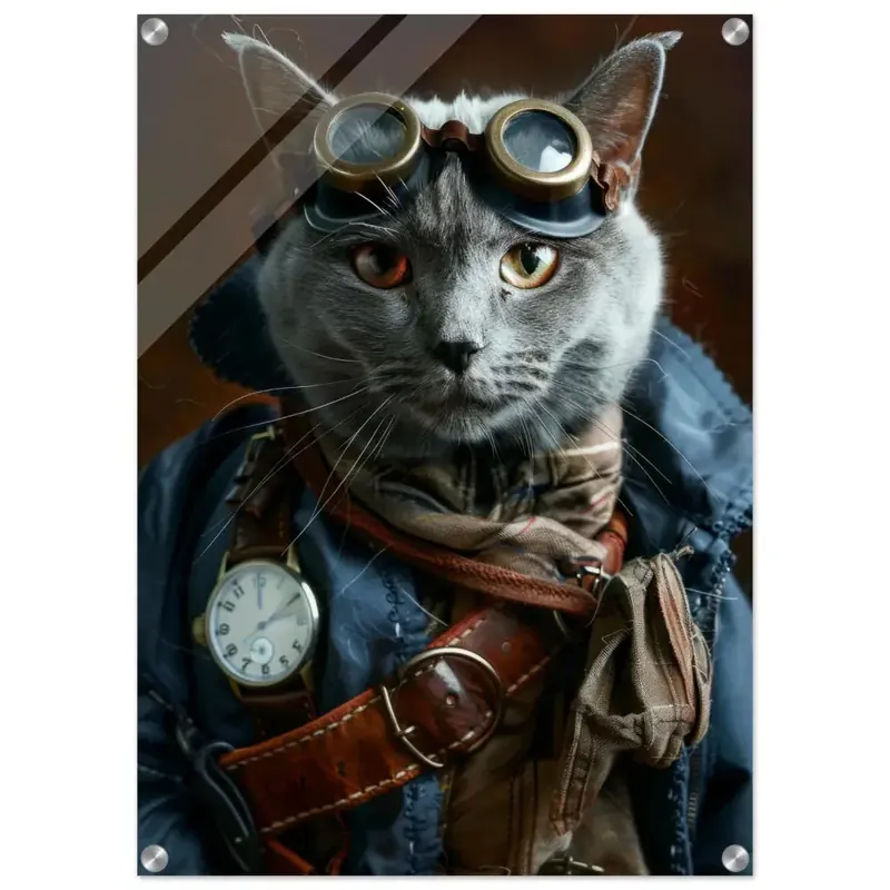 Neu Im Sortiment Schoolposter - Chartreux Katze, Steampunk-Outfit, Plexiglasdruck | St Tropez Art