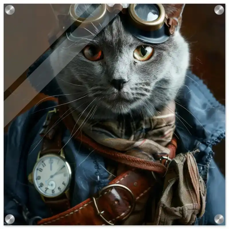 Schoolposter - Chartreux Katze, Steampunk-Outfit, Plexiglasdruck | St Tropez Art Markenware