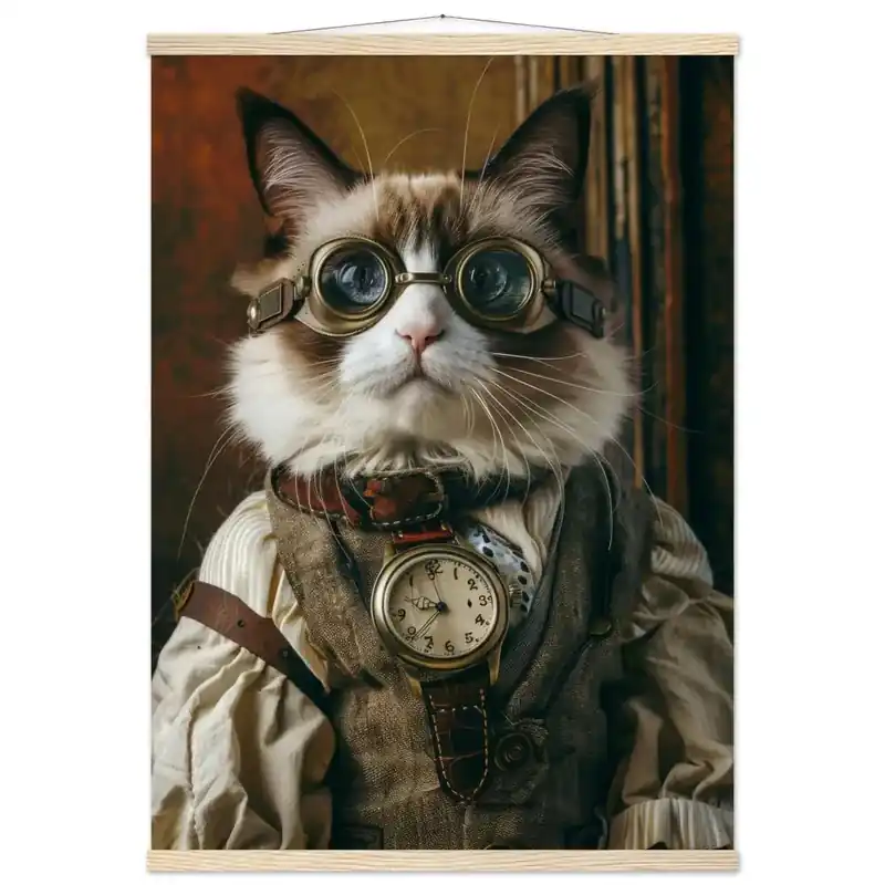 Schulposter - Schneeschuhkatze-Motiv, mattes FSC-zertifiziertes Papier, Magnet-Holzleisten aus Kiefernholz, magnetische Holzdübel oben & unten | St Tropez Art Angebot