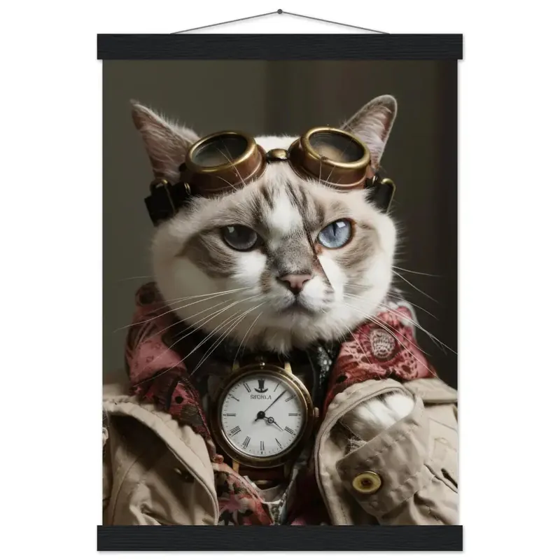 Schoolposter - Singapura Katze, Steampunk-Outfit, mattes Papier, Magnet-Holzleisten | St Tropez Art Sichere Zahlung
