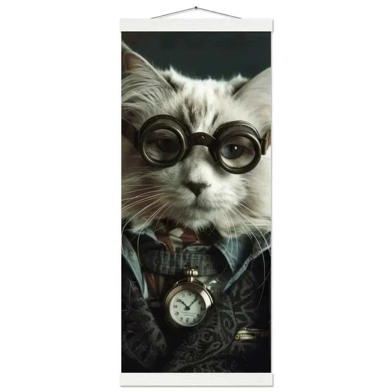 Schulposter – Türkische-Angorakatze Motiv, Steampunk-Kunstmotiv, Magnetische Holzaufhängung | St Tropez Art Garantierte Lieferung
