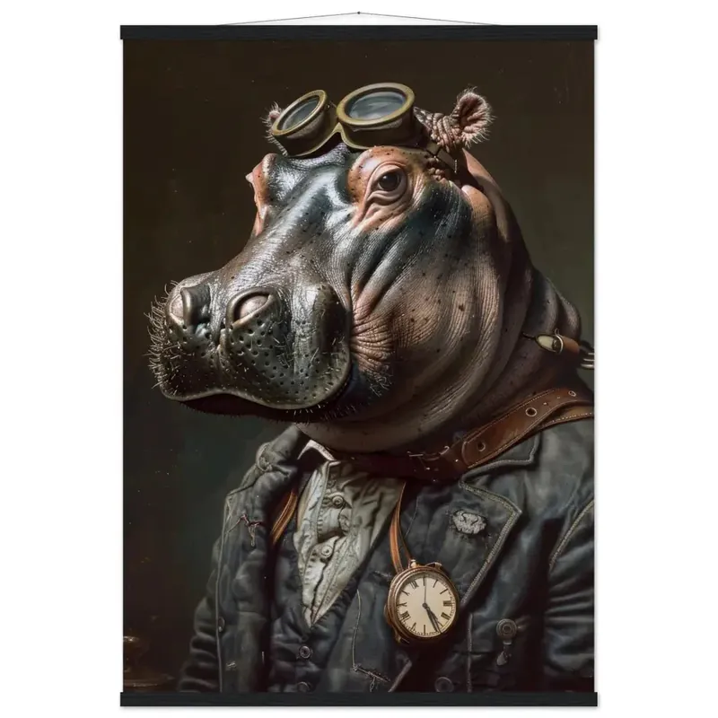 Schulposter – Nilpferd, Steampunk-Outfit, antike Taschenuhr | St Tropez Art Finale Aktion