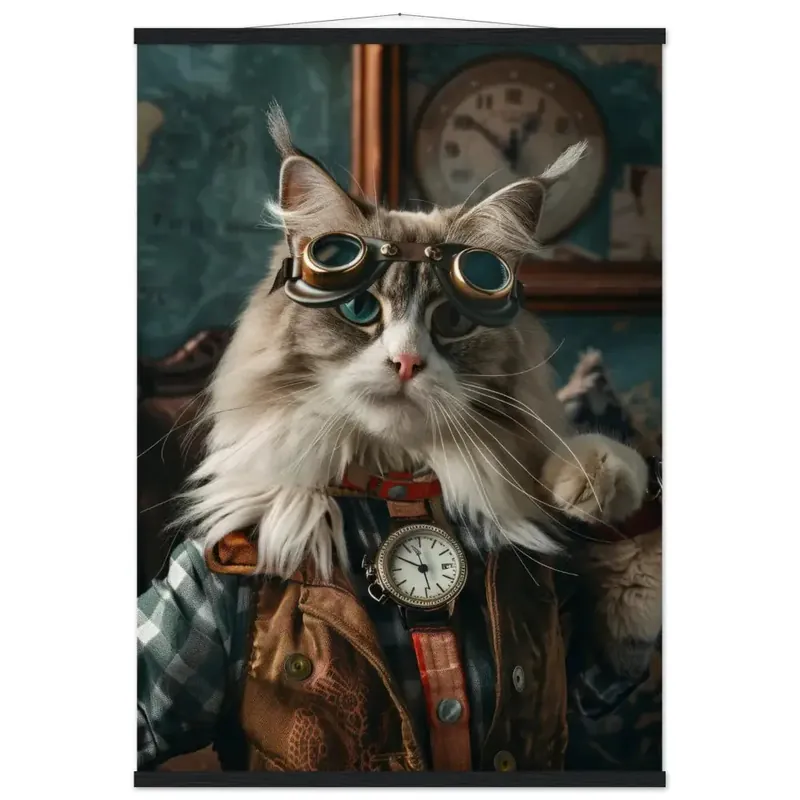 Schulposter - Norwegische Waldkatze Steampunk-Illustration magnetische Kiefernholzleisten mattes schweres Papier | St Tropez Art Beliebt