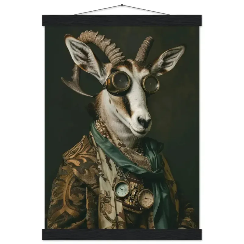 Neu Schulposter - Steampunk-Vintage Antilopenmotiv, mattes FSC-Papier, magnetische Holzleisten | St Tropez Art