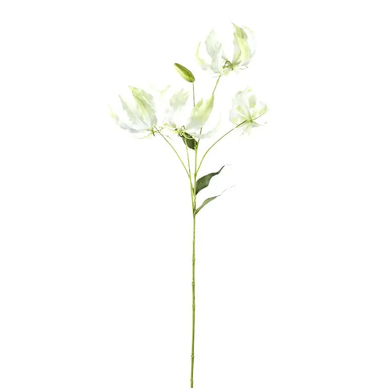 Markenware Gartenblume – Cremefarbener Gloriosa-Spray mit Blättern aus Polyesterstoff, Eisenmetall und PE-Kunststoff | PTMD