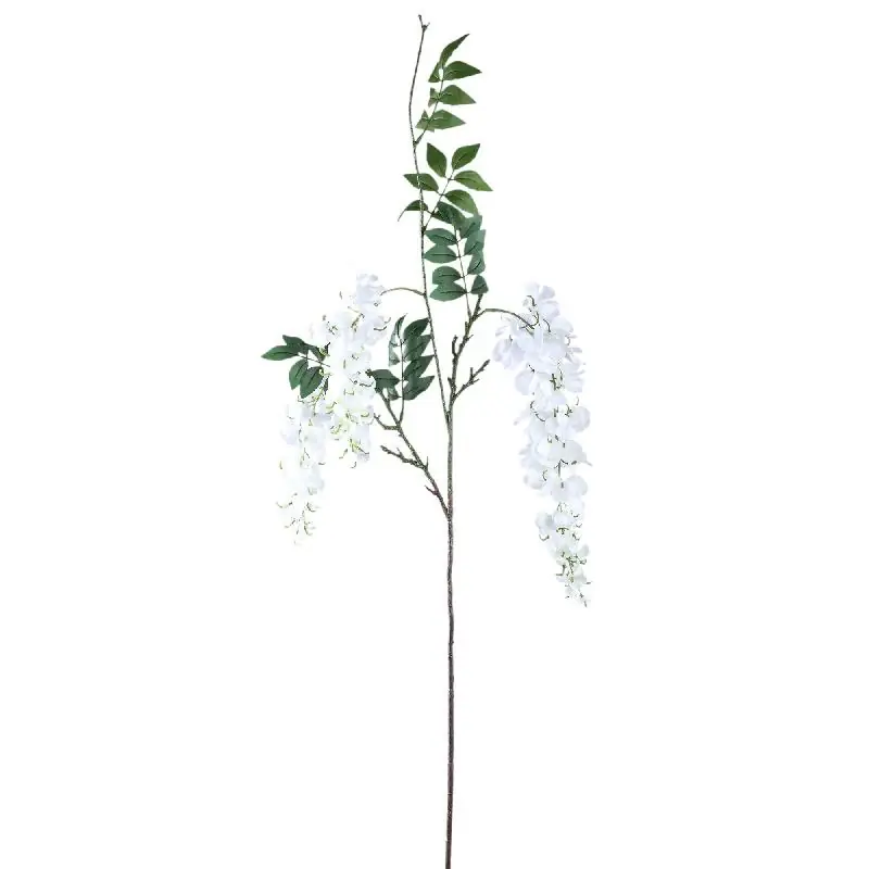 Gartenblume – weißer Glyzinienzweig mit Blättern aus Polyester und Kunststoff | PTMD Echt