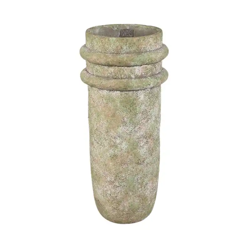 Vase – Doppelte Kante, Zement Material, Runde Form, Grün, M - Almeda | PTMD Heißes Angebot