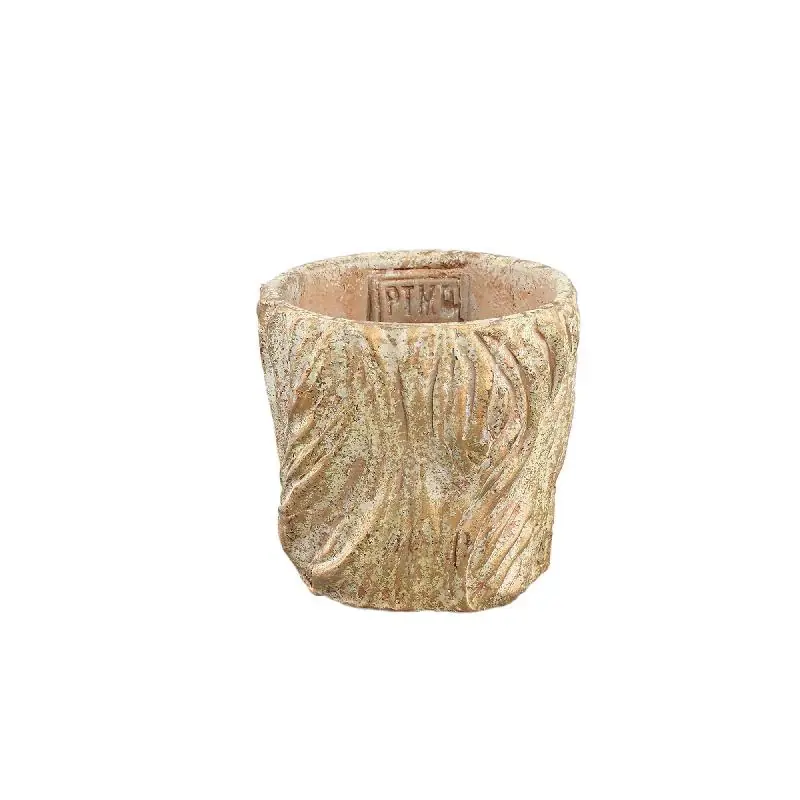 Garantierte Lieferung Blumentopf - Runder Zement, Wellenlinien, Creme, Niedrig, XS – Alexio | PTMD