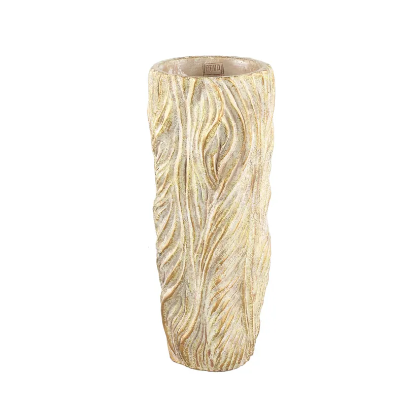 Blumentopf - Runder Zement, Wellenlinien, Creme, Hoch, L – Alexio | PTMD Preiswert