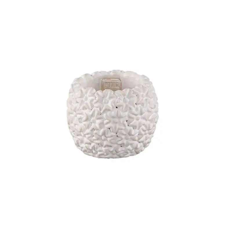 Super-Preis Blumentopf – Runde Form, Zement Material, Blumen Muster, Weiße Oberfläche, S – Salia | PTMD