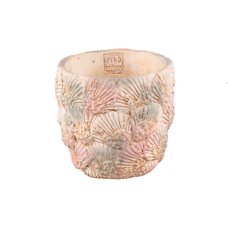 Blumentopf - Runder Zement, Muschelmuster, Hellblau, M – Allisha | PTMD Sonderangebot