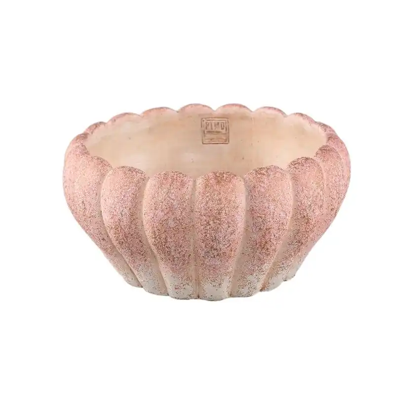 Neu Blumentopf - Runder Zement, Gerippte Oberfläche, Rosa, Niedrig, S – Chantile | PTMD