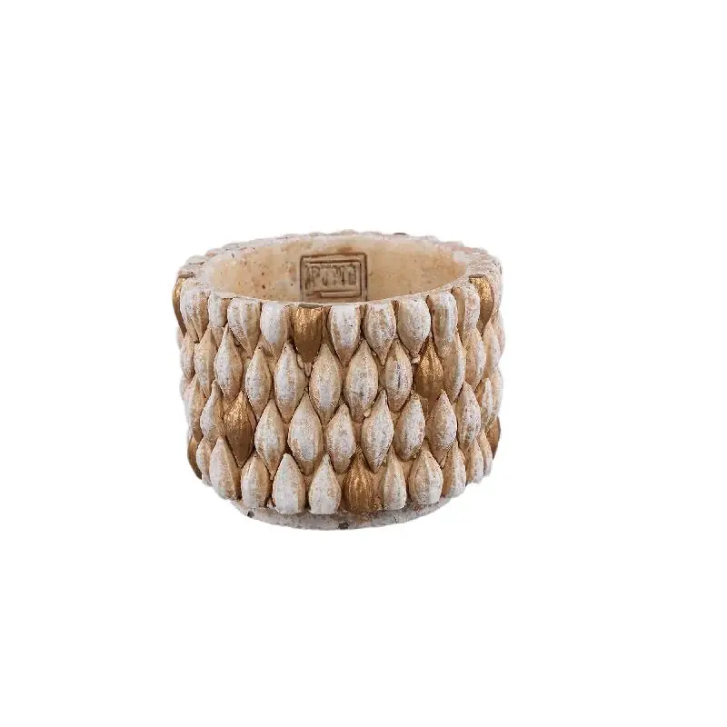 Blumentopf - Runder Zement, Golddetails, Cremefarbe, S – Hilla | PTMD Letzte Chance